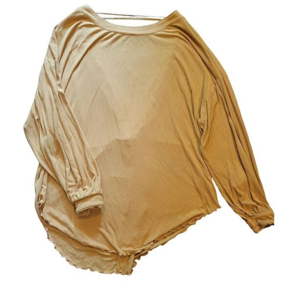 Free People Shimmy Shake Top Women's XS Gold Ribbed Open Back Boho Fall - Picture 3 of 7